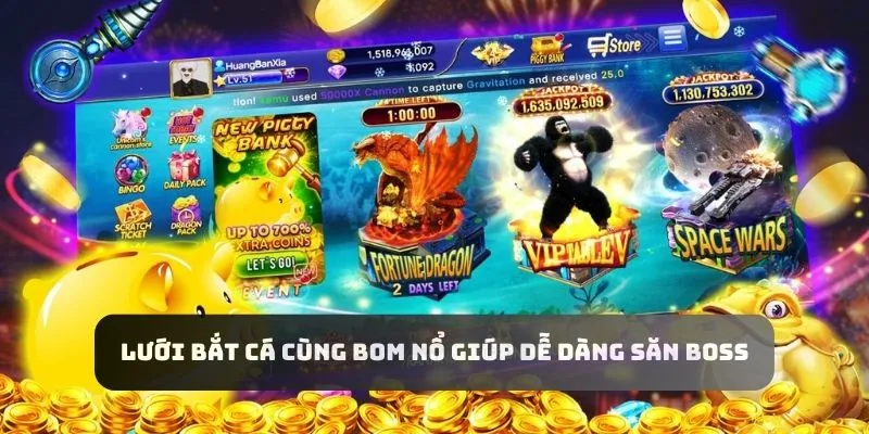 Lưới bắt cá cùng bom nổ giúp hội viên Kubet dễ dàng săn boss